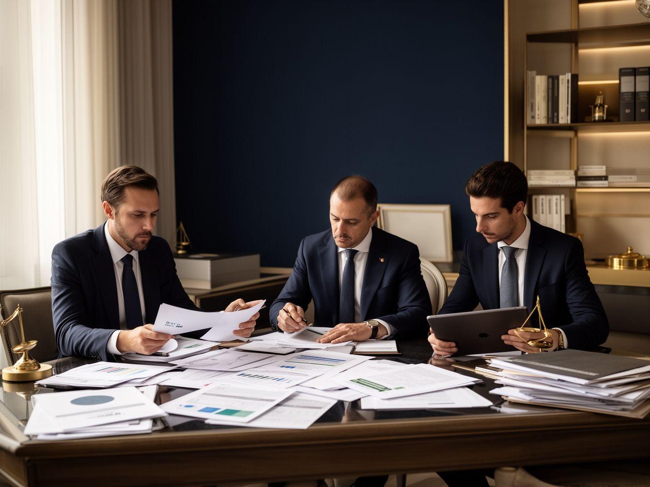 Professionisti in studio che analizzano documenti per la pianificazione fiscale su misura
